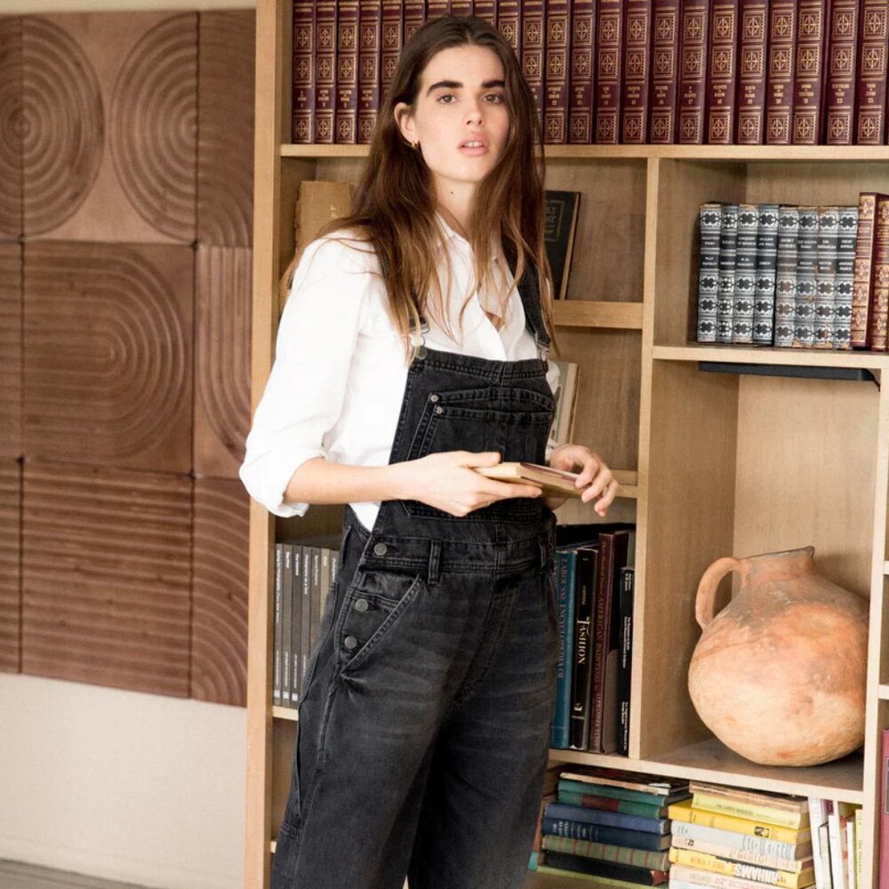 Free People Boyish Kenny Overalls Denim Jumpsuit in Midnight Cowboy Black size S - Picture 15 of 16